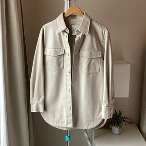 Cream Faux Leather Shacket